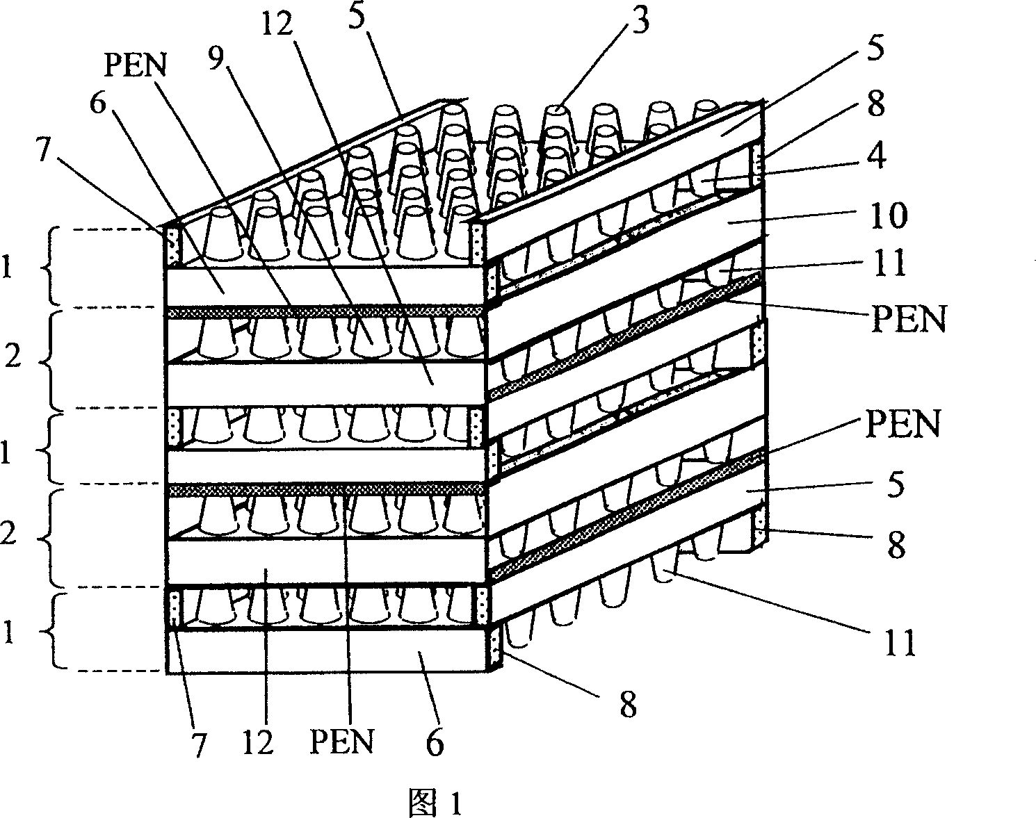 Flat plate type moderate temperature solid oxide fuel battery pile connecting component