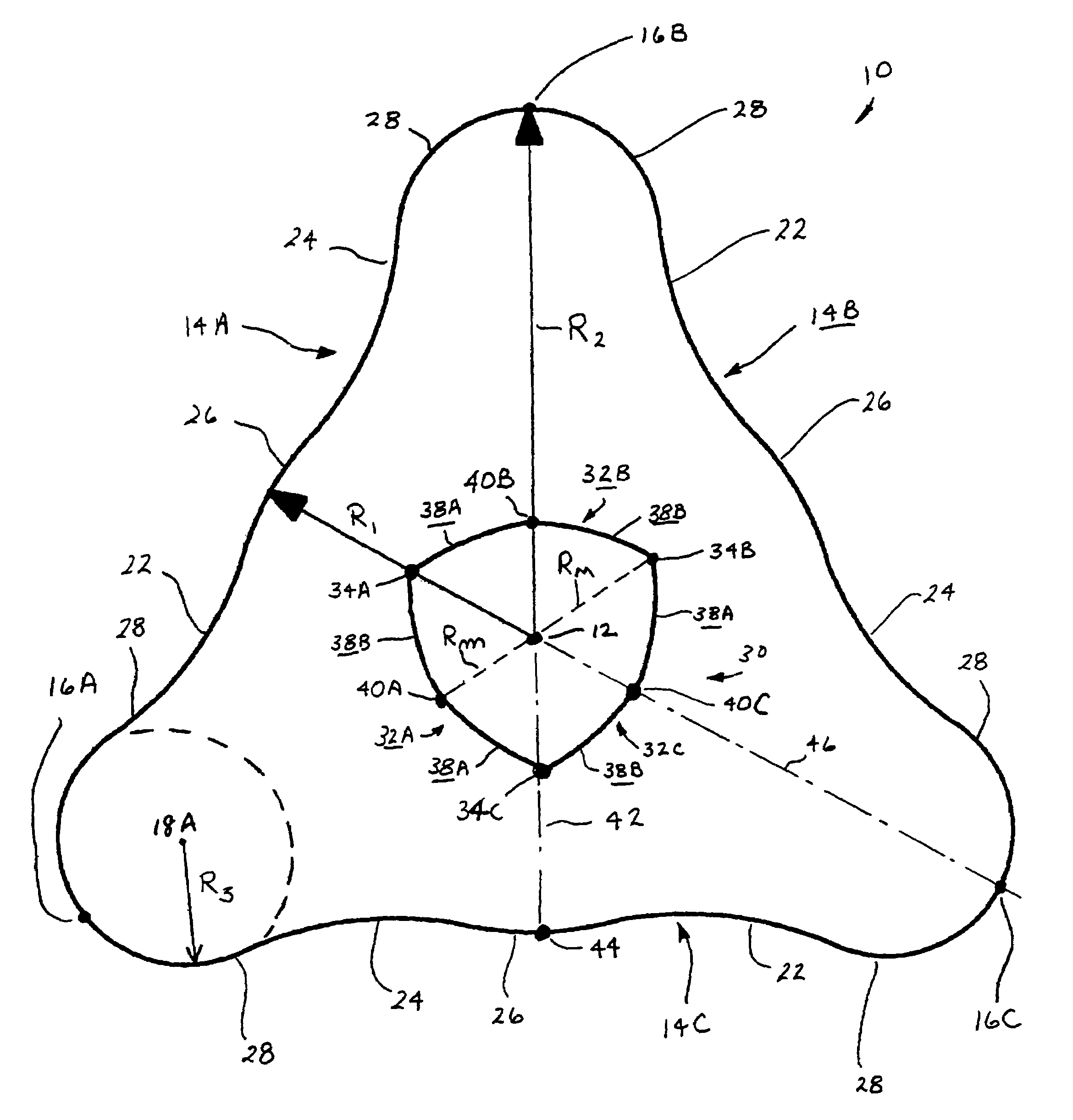 Bulked continuous filament having a three-sided exterior cross-section and convex six-sided central void and yarn and carpet produced therefrom