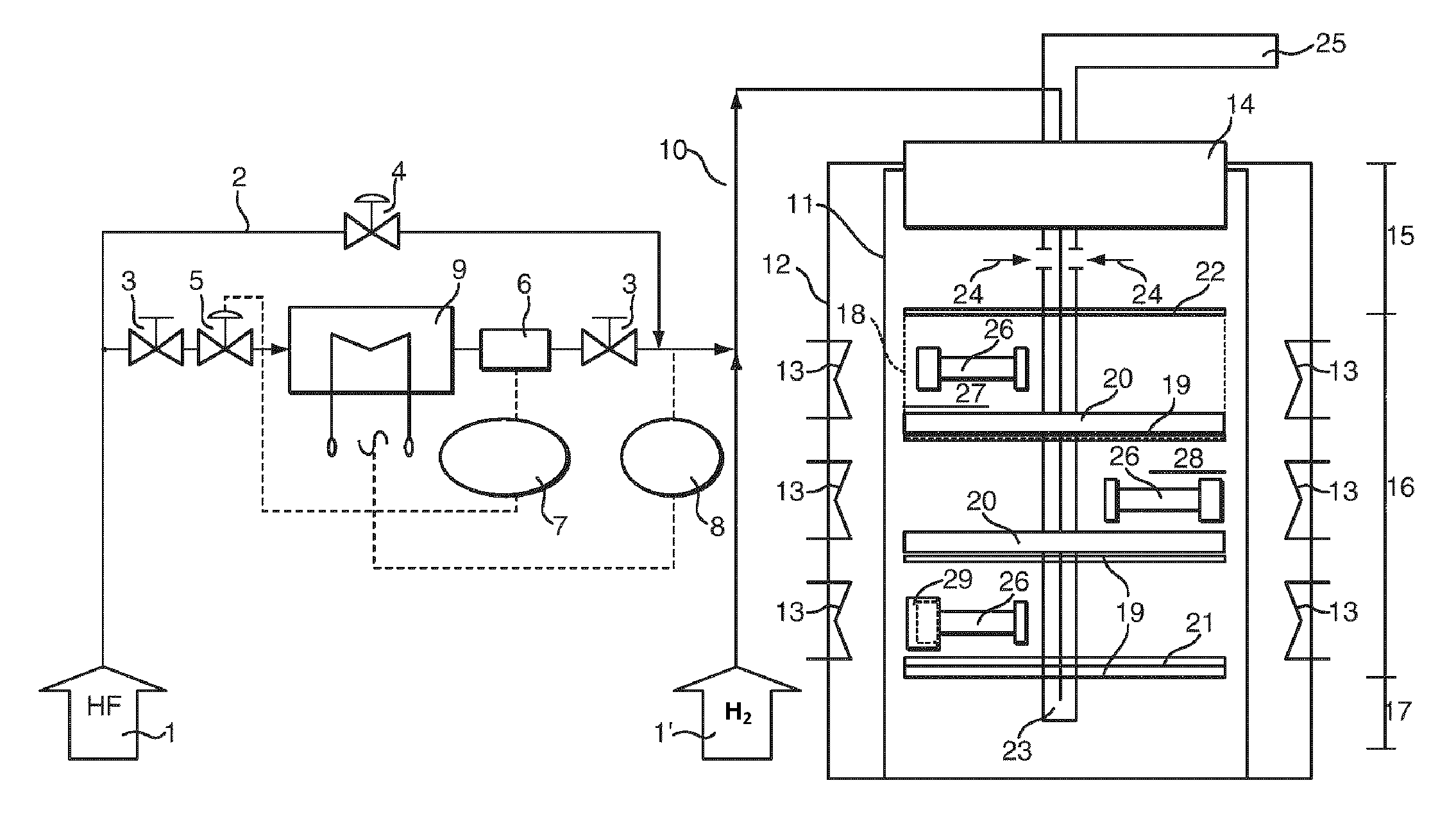 Device for cleaning oxidized or corroded components in the presence of a halogenous gas mixture