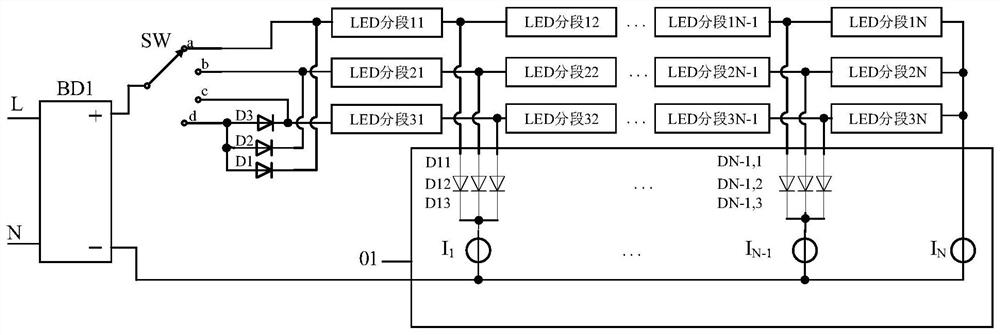 Control circuit, multi-group-LED switching circuit and LED driving chip