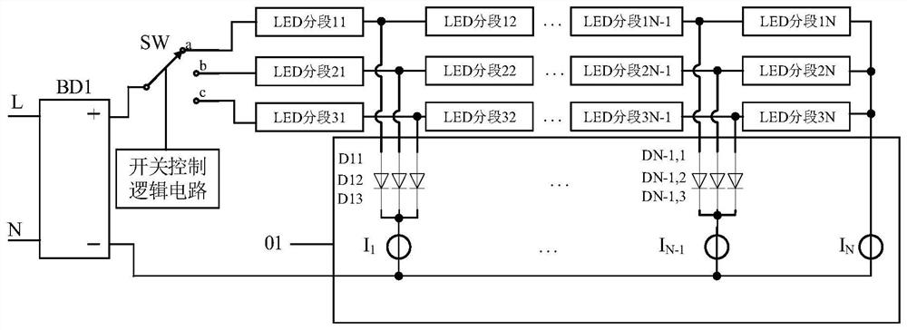 Control circuit, multi-group-LED switching circuit and LED driving chip
