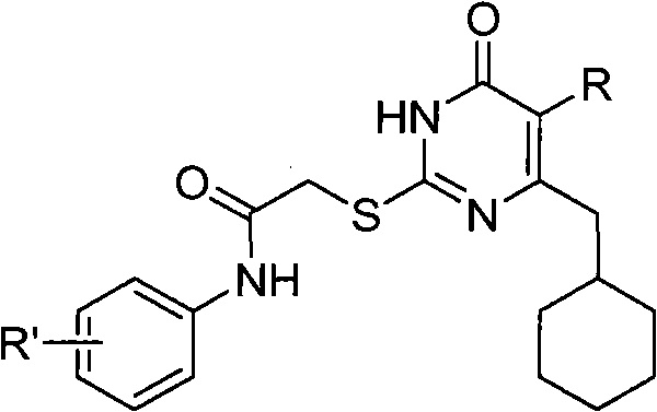 2-[(substituted phenylamino)carbonyl methylthio]-6-cyclohexylmethyl-3H-pyrimidine-4-ketone compounds, synthetic method thereof and purpose thereof