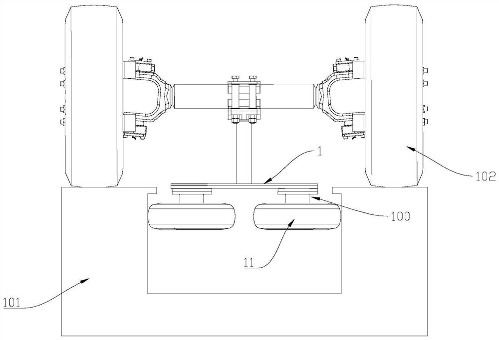 Horizontal wheel assembly and rail vehicle