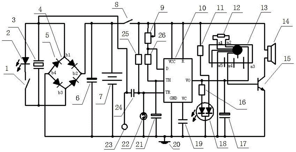 Multi-touch piezoelectric alarm circuit