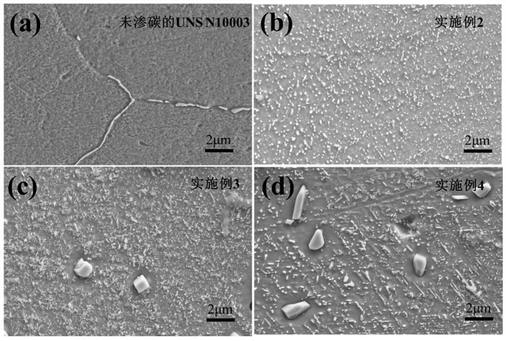 UNS N10003 alloy surface carburizing method