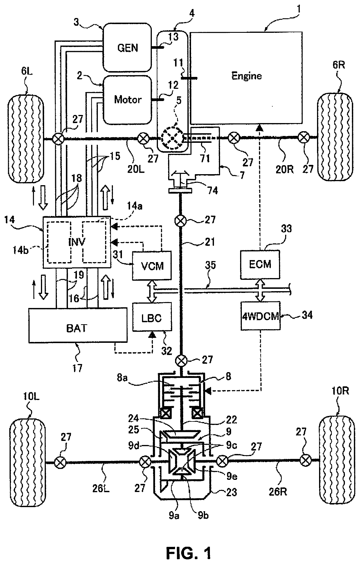 Power transmission device for four-wheel drive vehicle