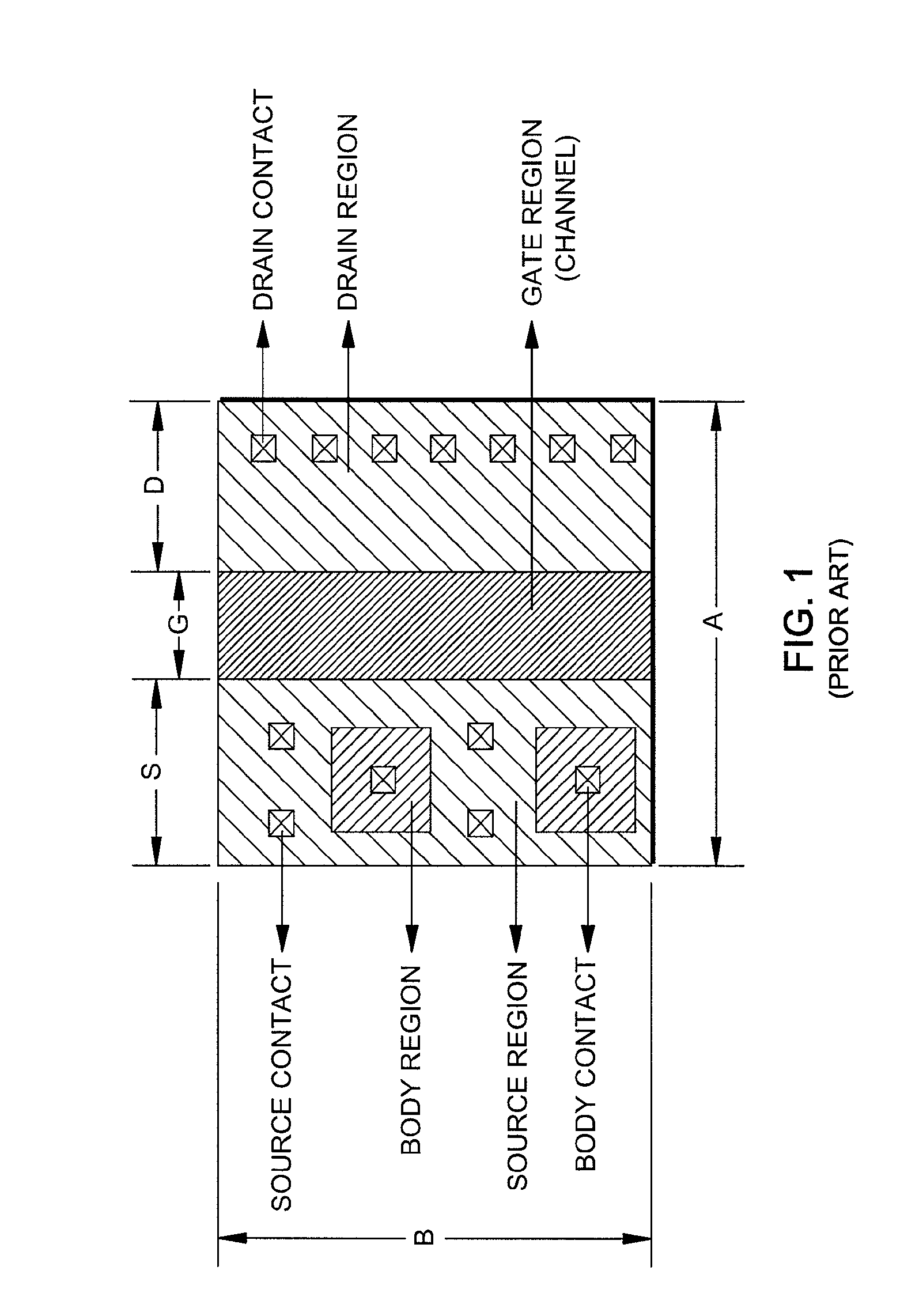 Geometry of MOS device with low on-resistance