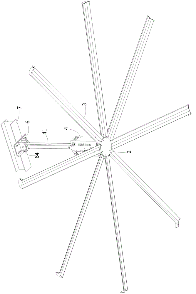 A large hanging industrial fan