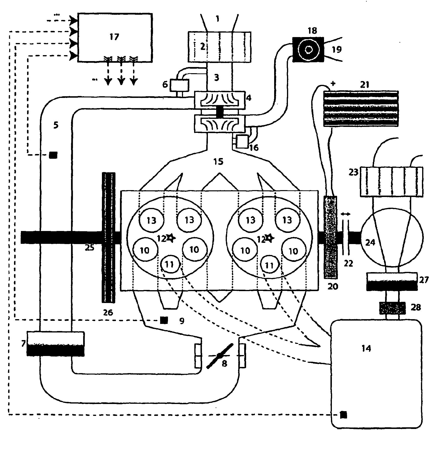 Turbocharged reciprocating piston engine having a connected pressure tank for bridging turbo lag, and method for operating said engine