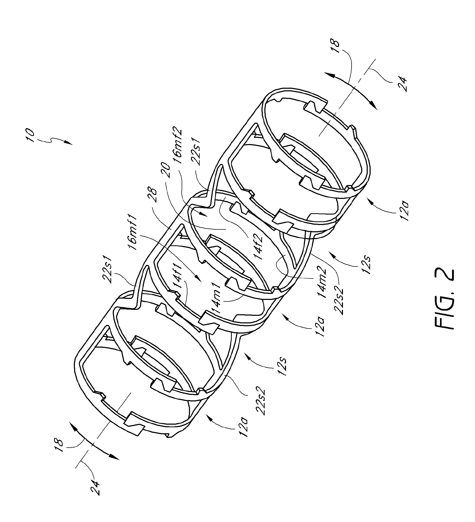 Axially nested slide and lock expandable device