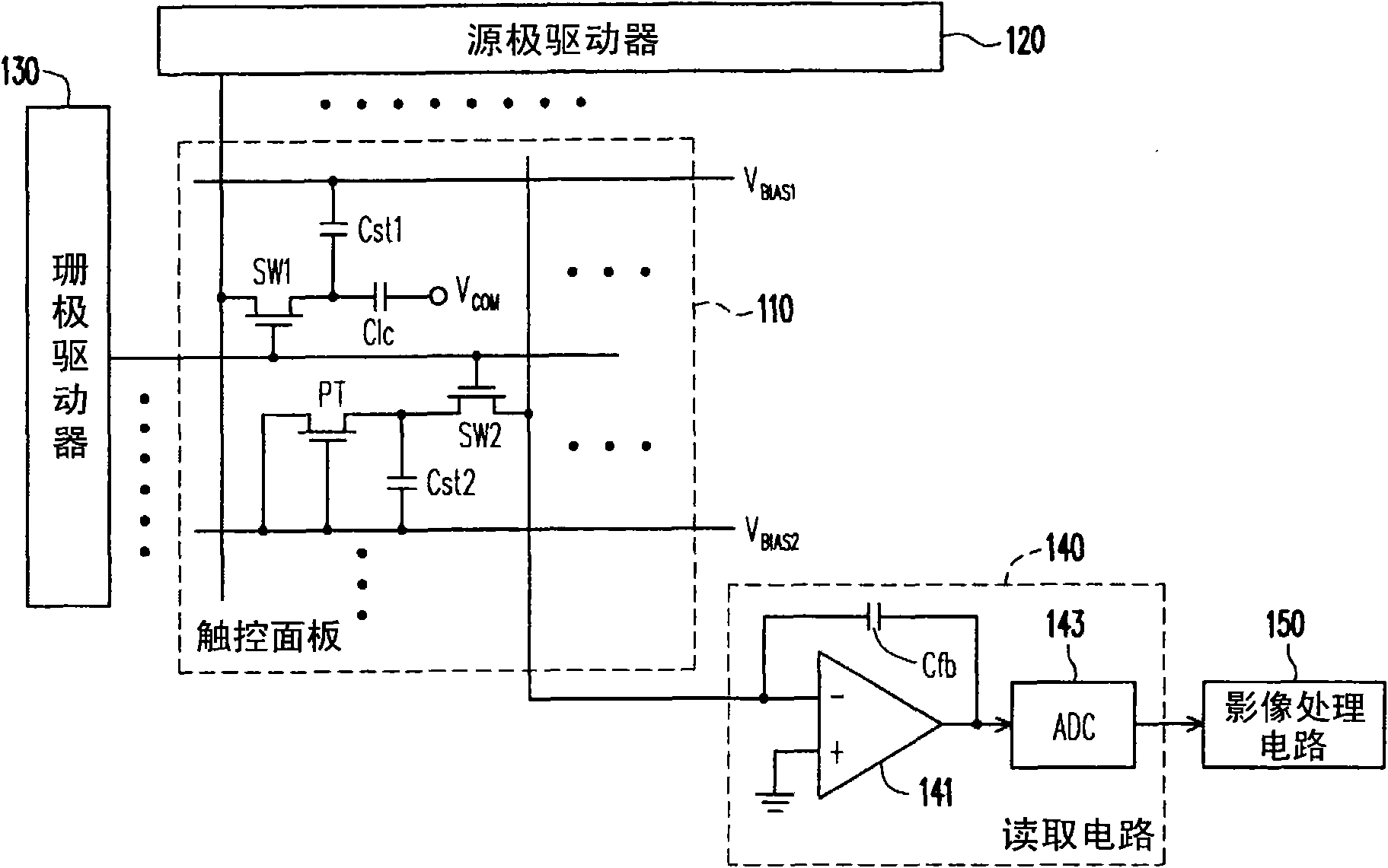 Reading device and multichannel reading device for touch-control panel