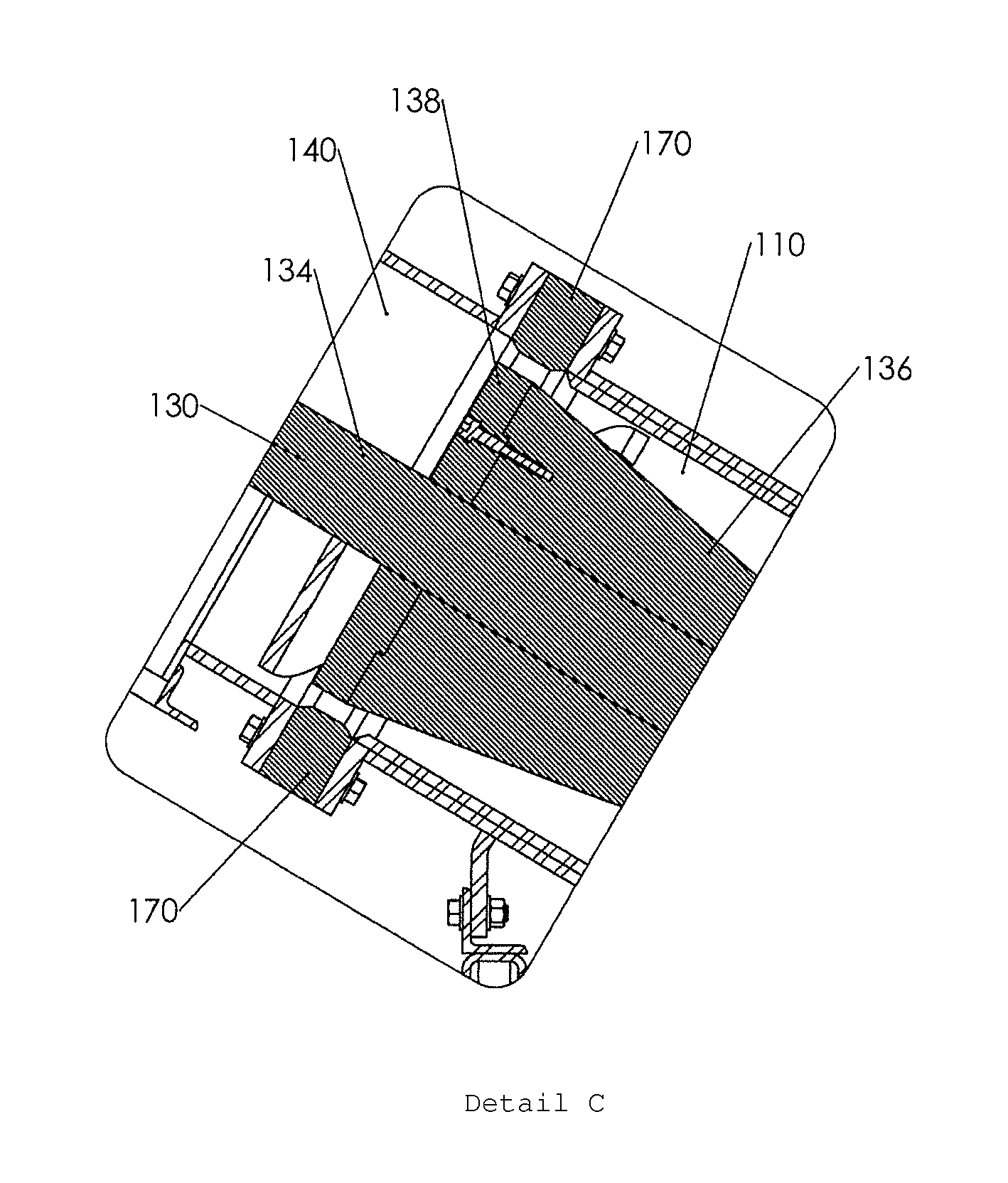 System for crushing with screw porition that increases in diameter