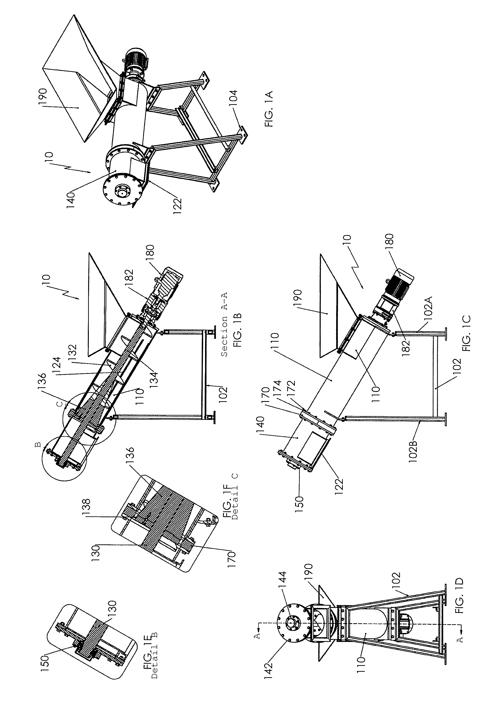 System for crushing with screw porition that increases in diameter