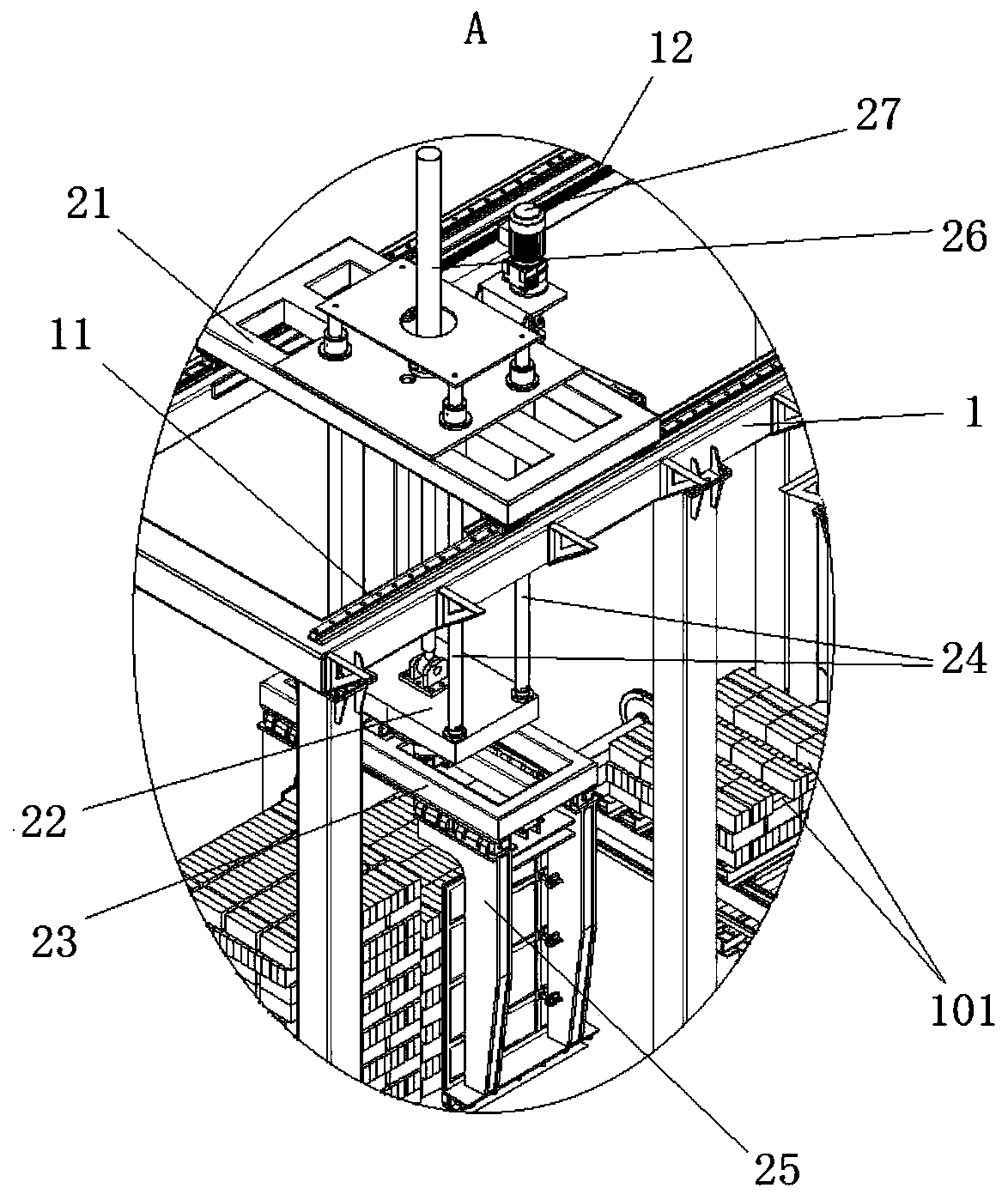 Full-automatic packing method and device capable of achieving brick stacking and reserving forklift holes