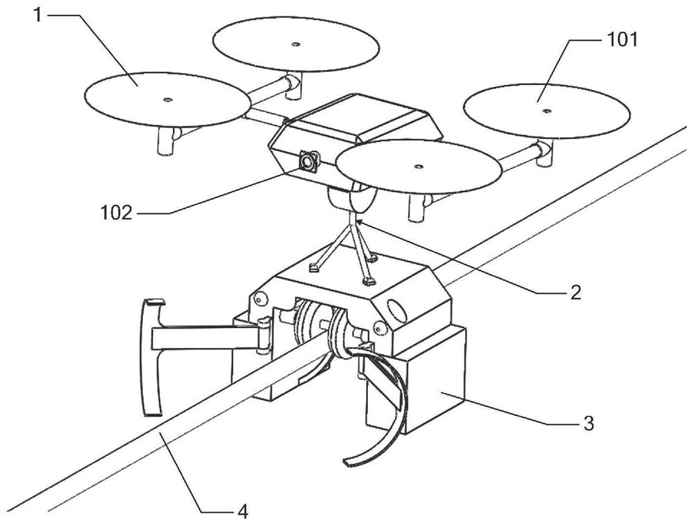 Passive wire climbing type aerial robot for cleaning an overhead cable