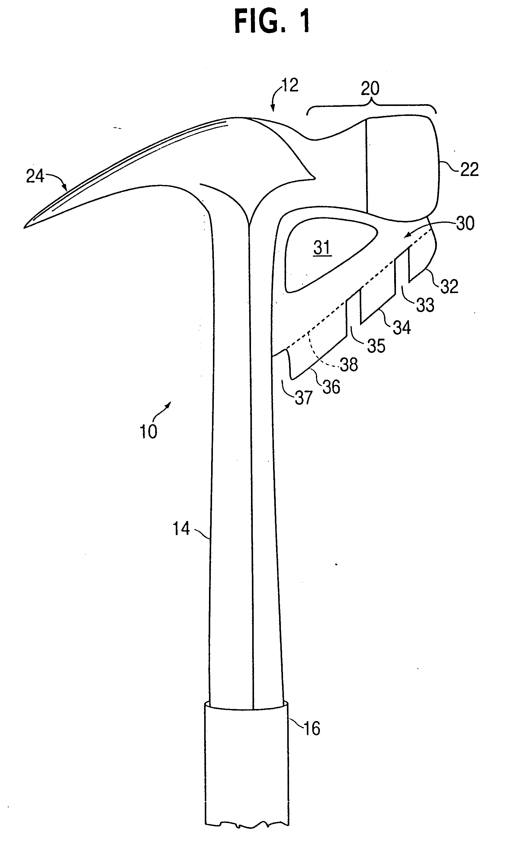 Hammer and hammer head having a frontal extractor