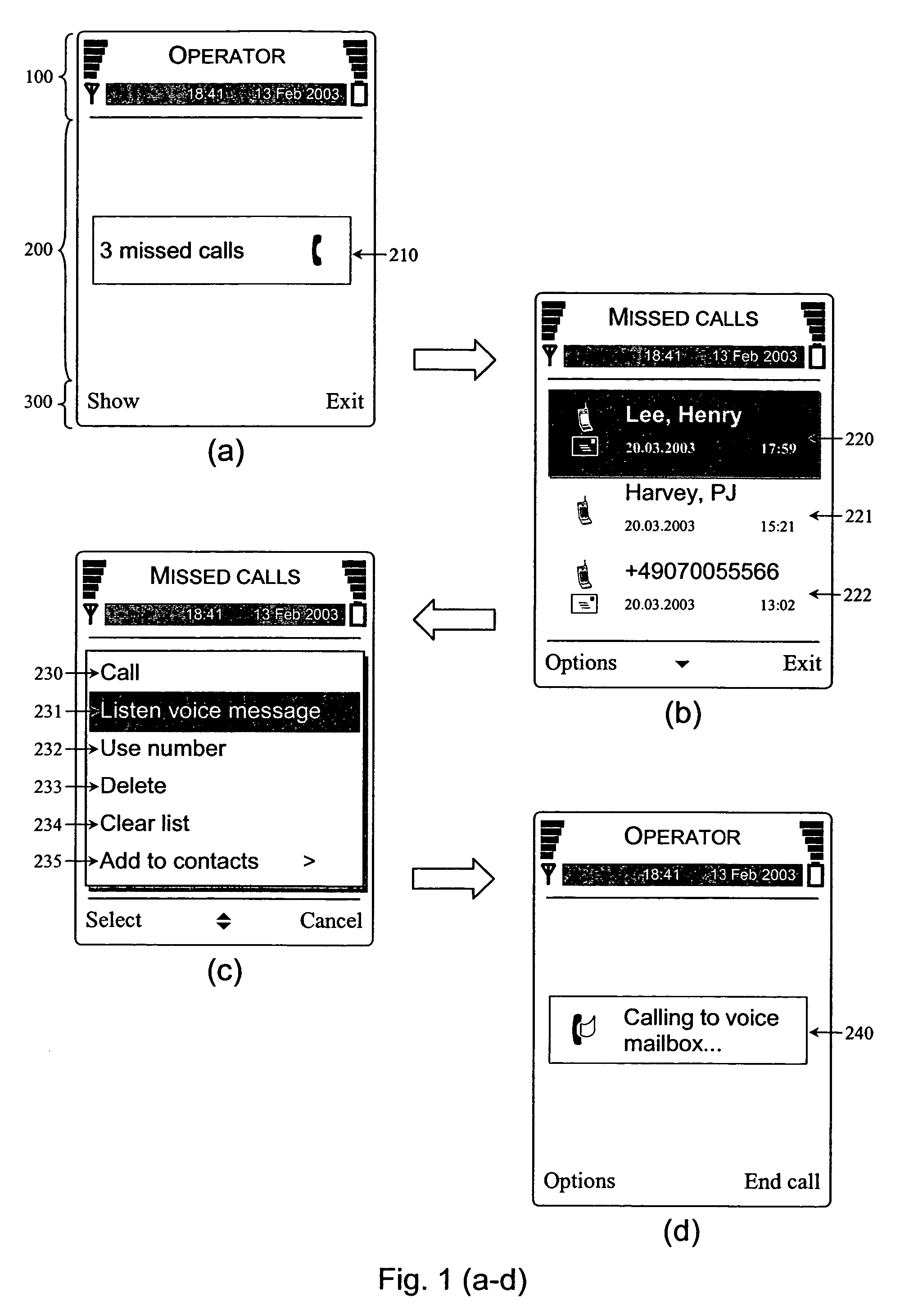 Method and device for handling missed calls in a mobile communications environment