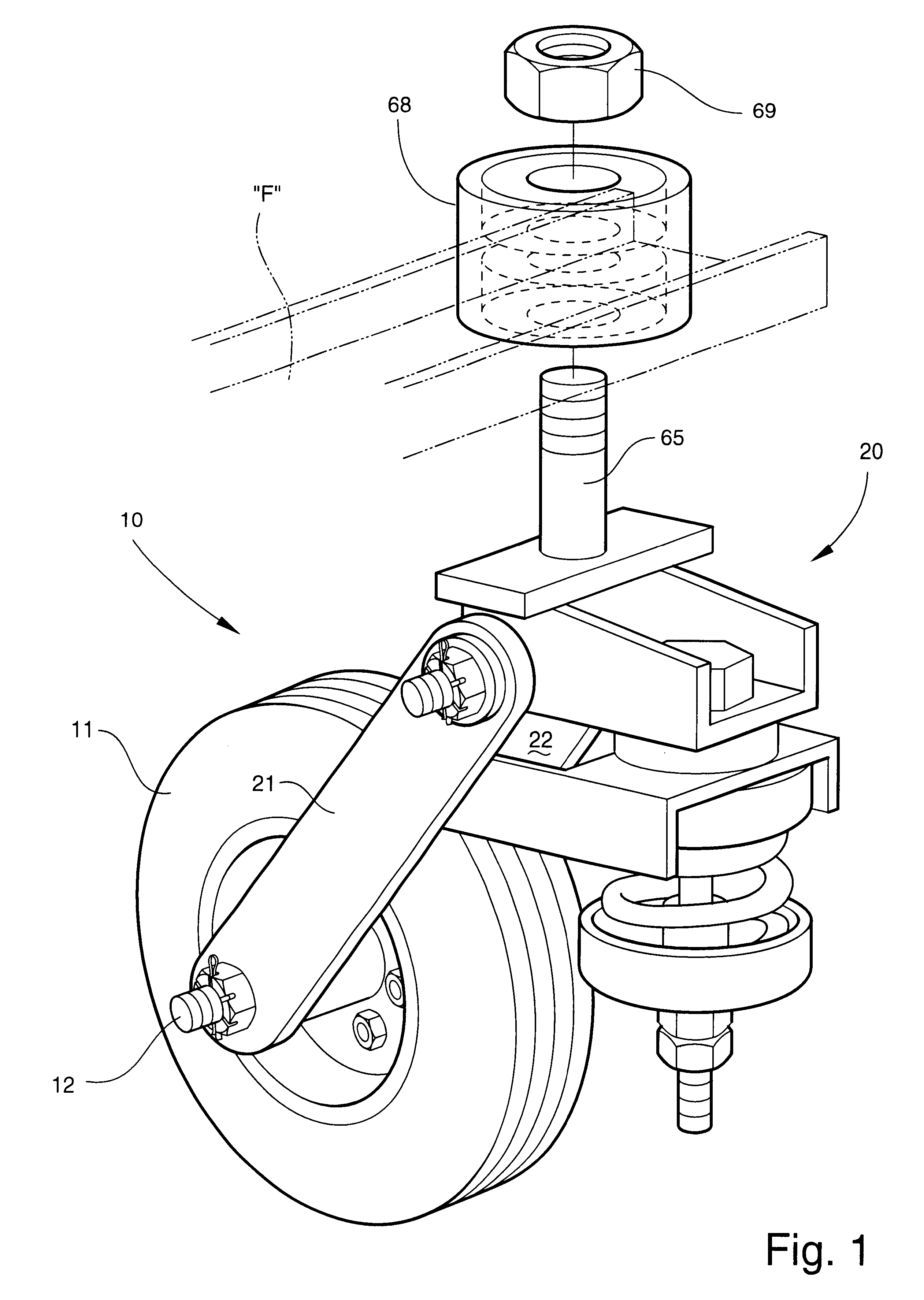 Swivel wheel assembly with adjustable shock absorption