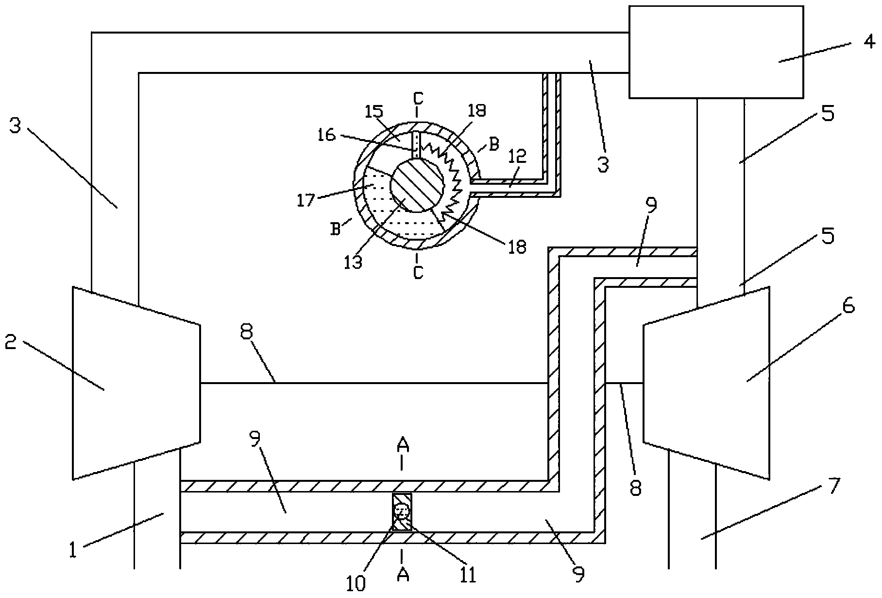 Elastic part adjusted type high-pressure exhaust circulation device