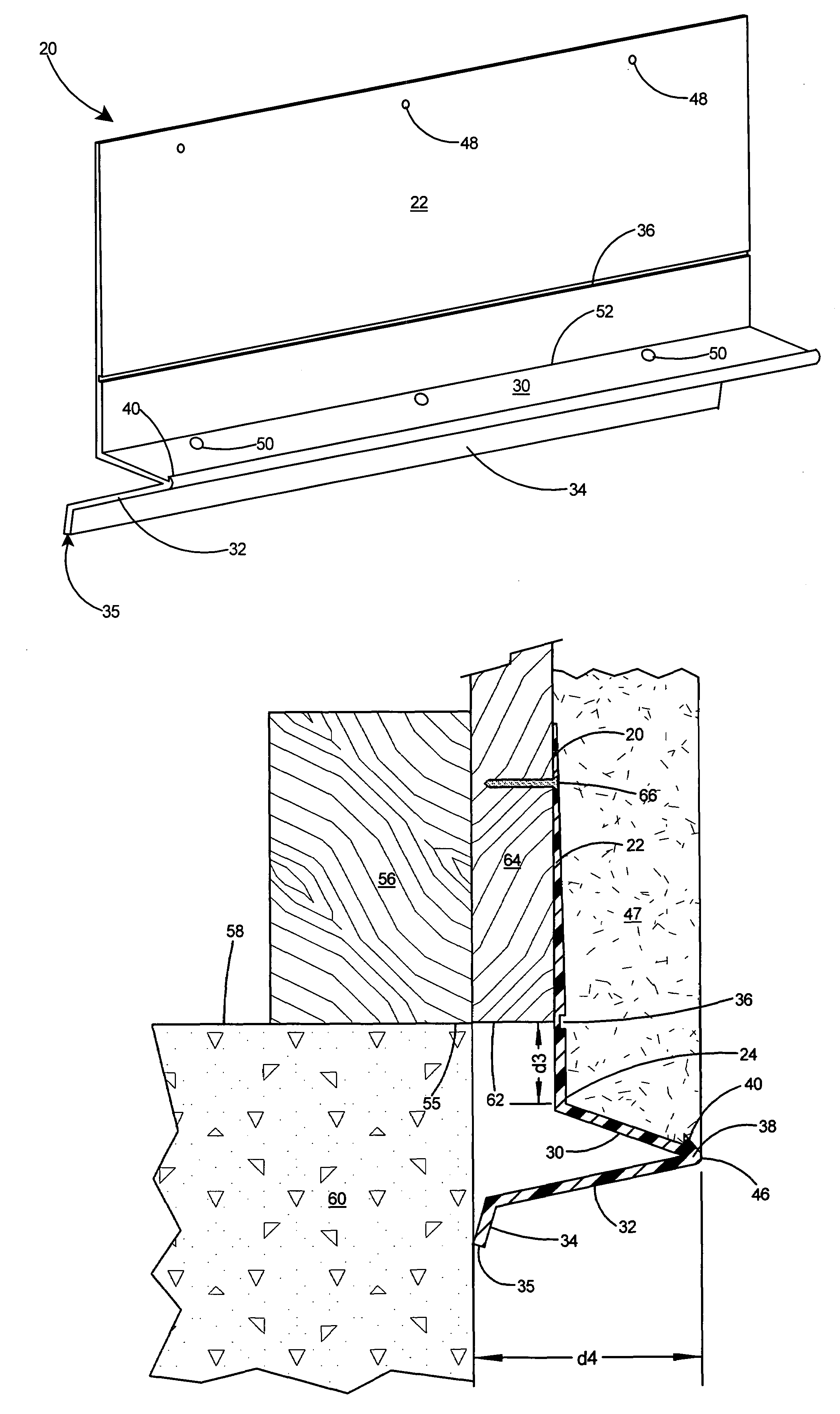 Foundation sill screed having tapering thickness vertical flange and alignment guide in front face of vertical flange for alignment of screed with respect to sill plate line