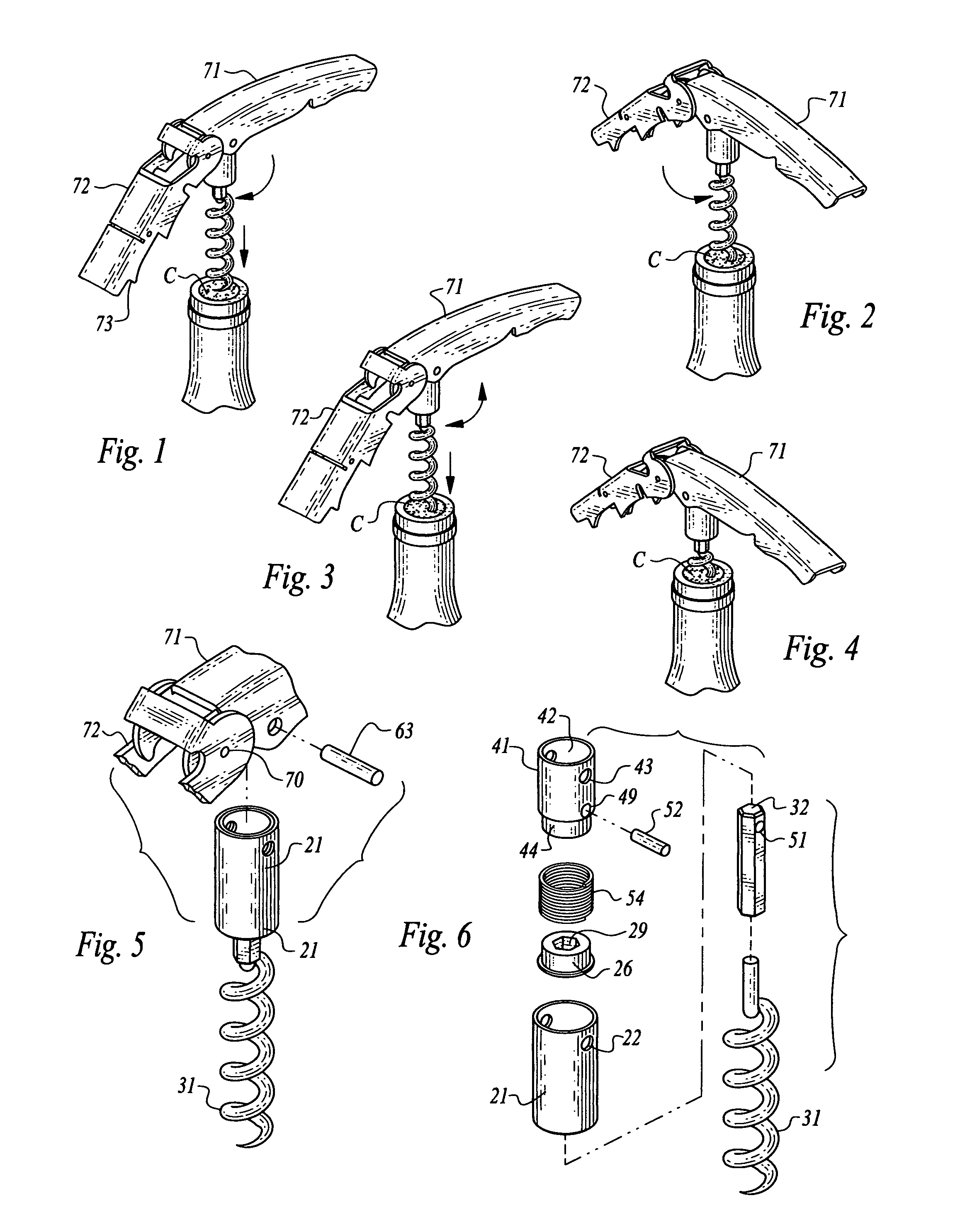 Corkscrew with unidirectional clutch drive