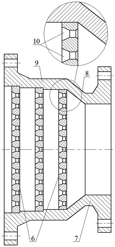 Micro-bubble axial flow and swirl double-field three-stage tube type T-type degassing device