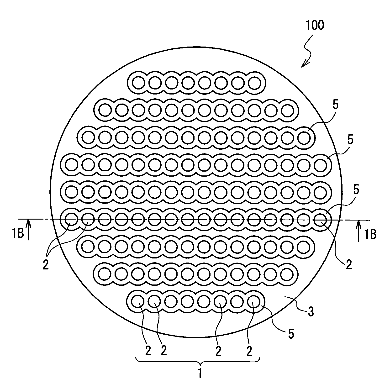 Field emission source with plural emitters in an opening