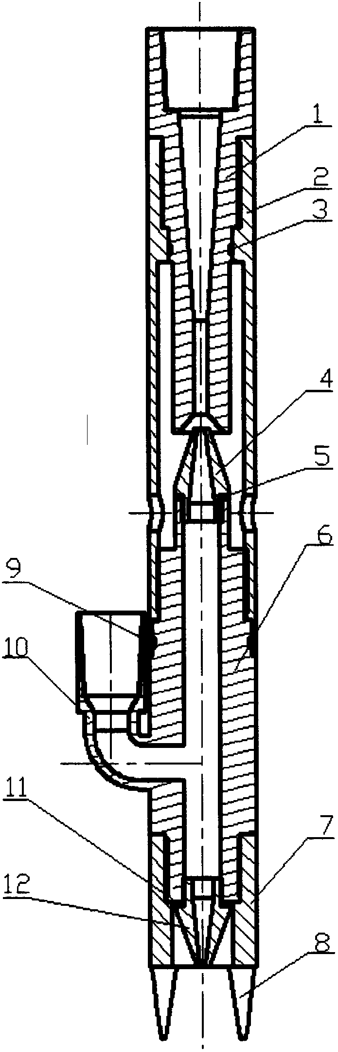 Downhole device using hydraulic jets of parallel tubes to flush pulverized coal