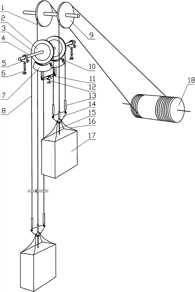 Mine single-rope hoisting balance wheel brake rope anti-case-crashing device