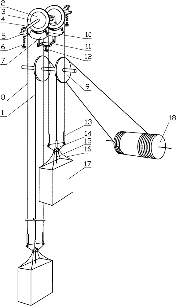 Mine single-rope hoisting balance wheel brake rope anti-case-crashing device