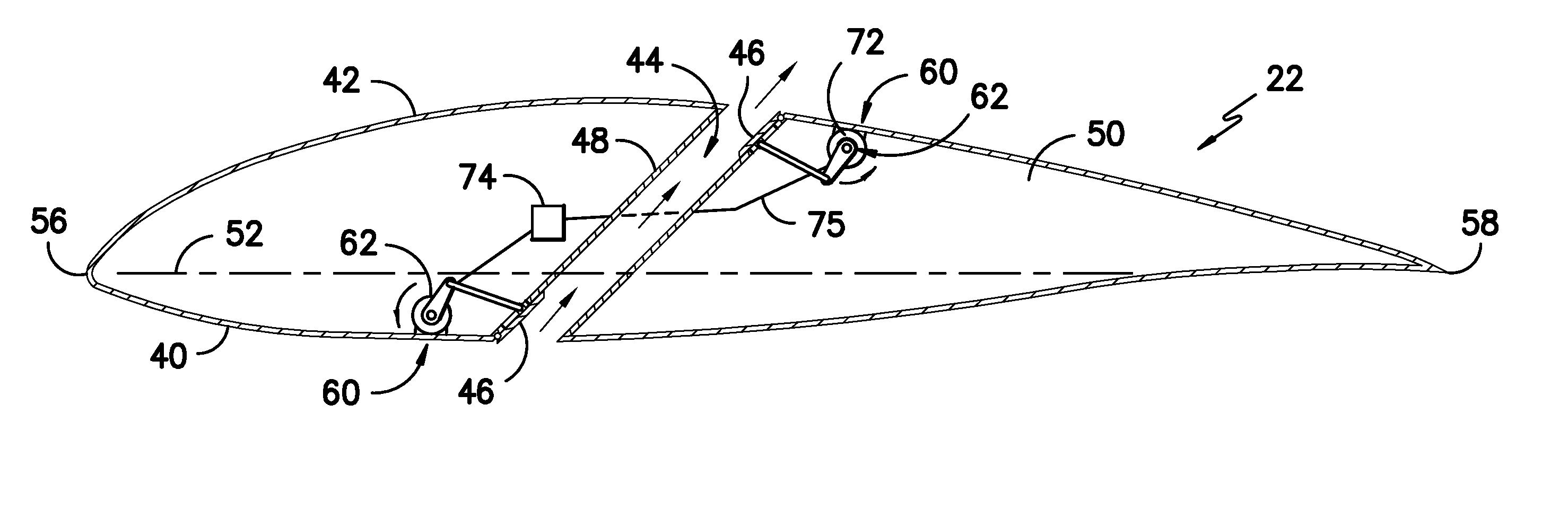 Wind turbine rotor blade with actuatable airfoil passages