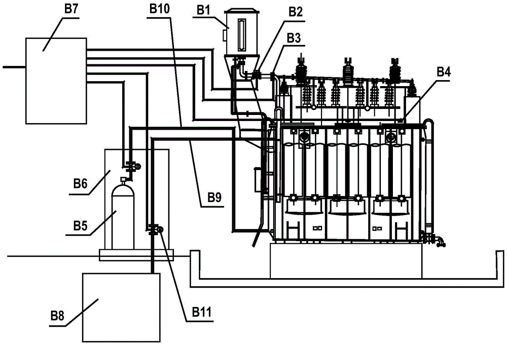 Combined distribution type oil discharge and nitrogen filling fire extinguishing system and fire extinguishing method