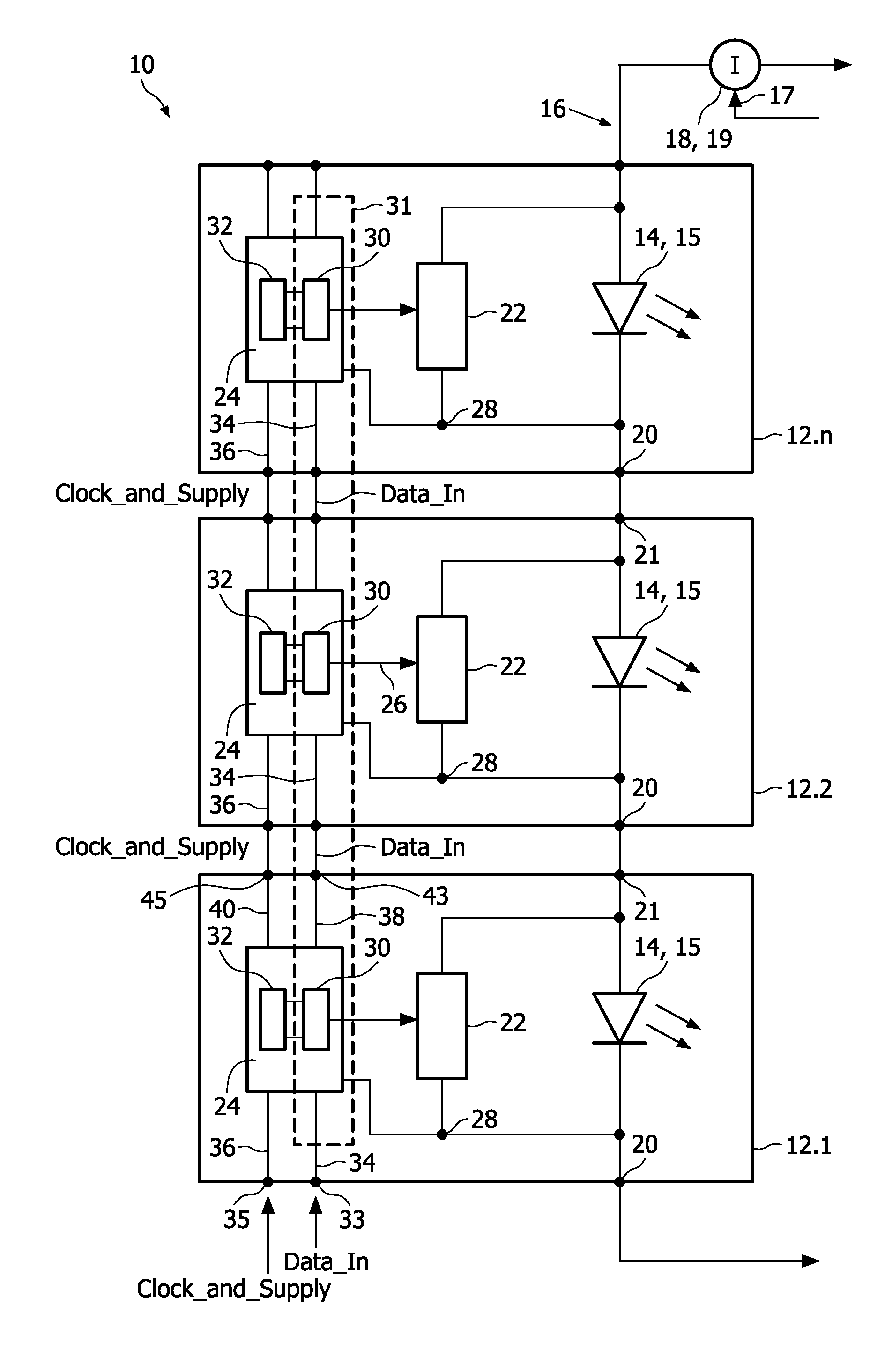 LED string driver with shift register and level shifter