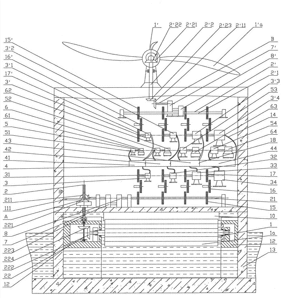 Method and device for comprehensively utilizing ocean energy and wind energy for compressing air in centralized mode to generate power