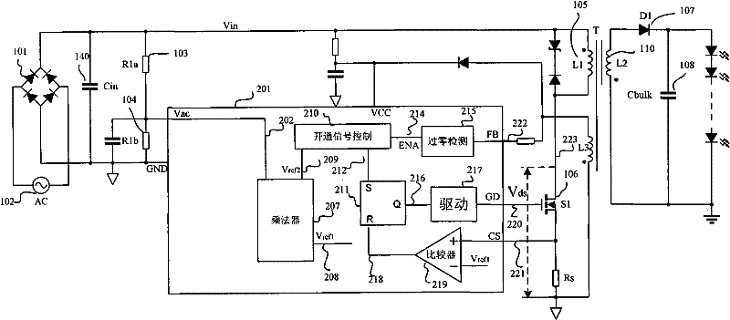 Switching power supply controller for constant current driving of LED by primary side control and method for constant current driving of LED