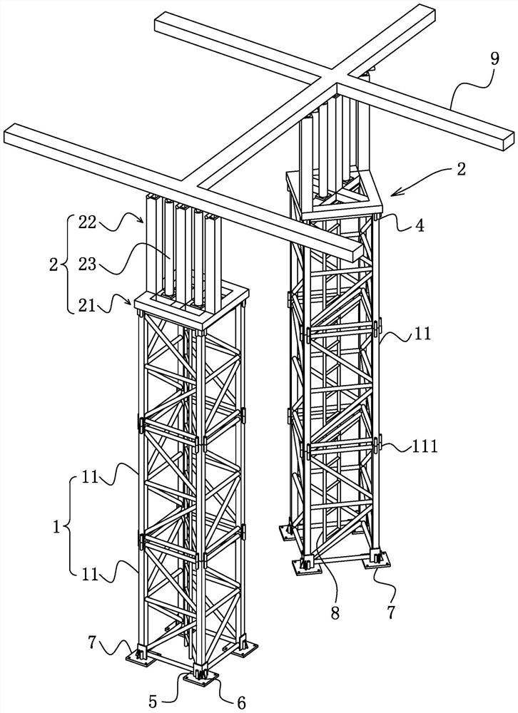 Large-span truss supporting structure and construction method thereof