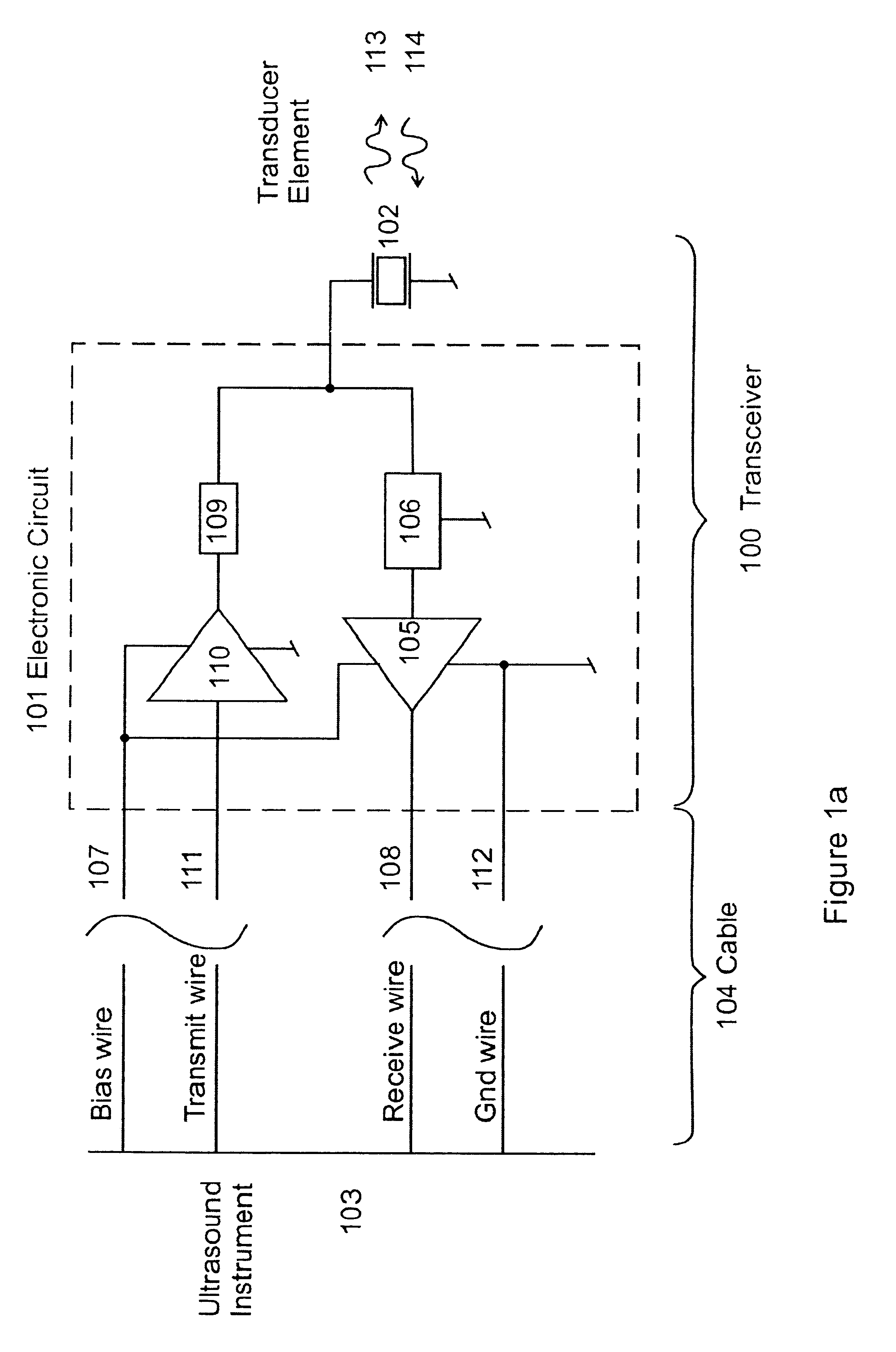 Ultrasound transceiver system for remote operation through a minimal number of connecting wires