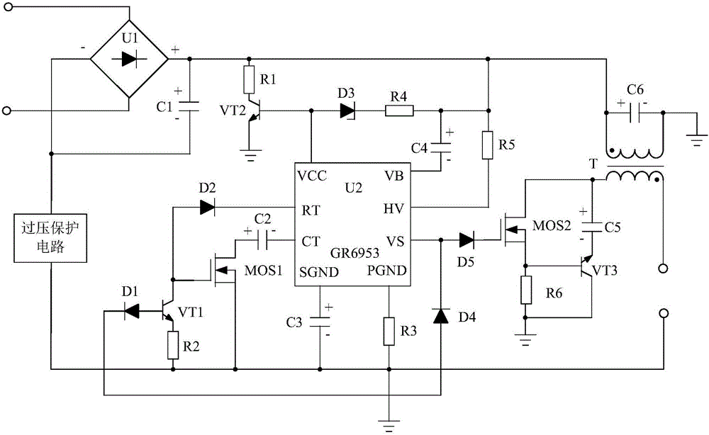 LED energy-saving driving system based on overvoltage protection circuit