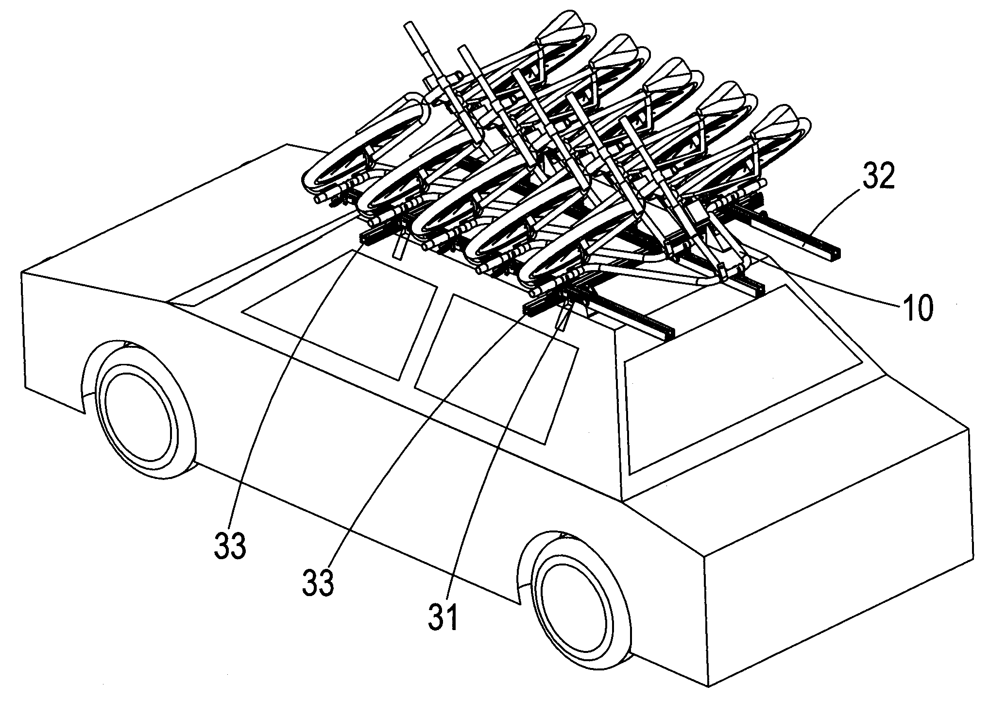 Car top bicycle frame for retaining at least one bicycle transversally and obliquely