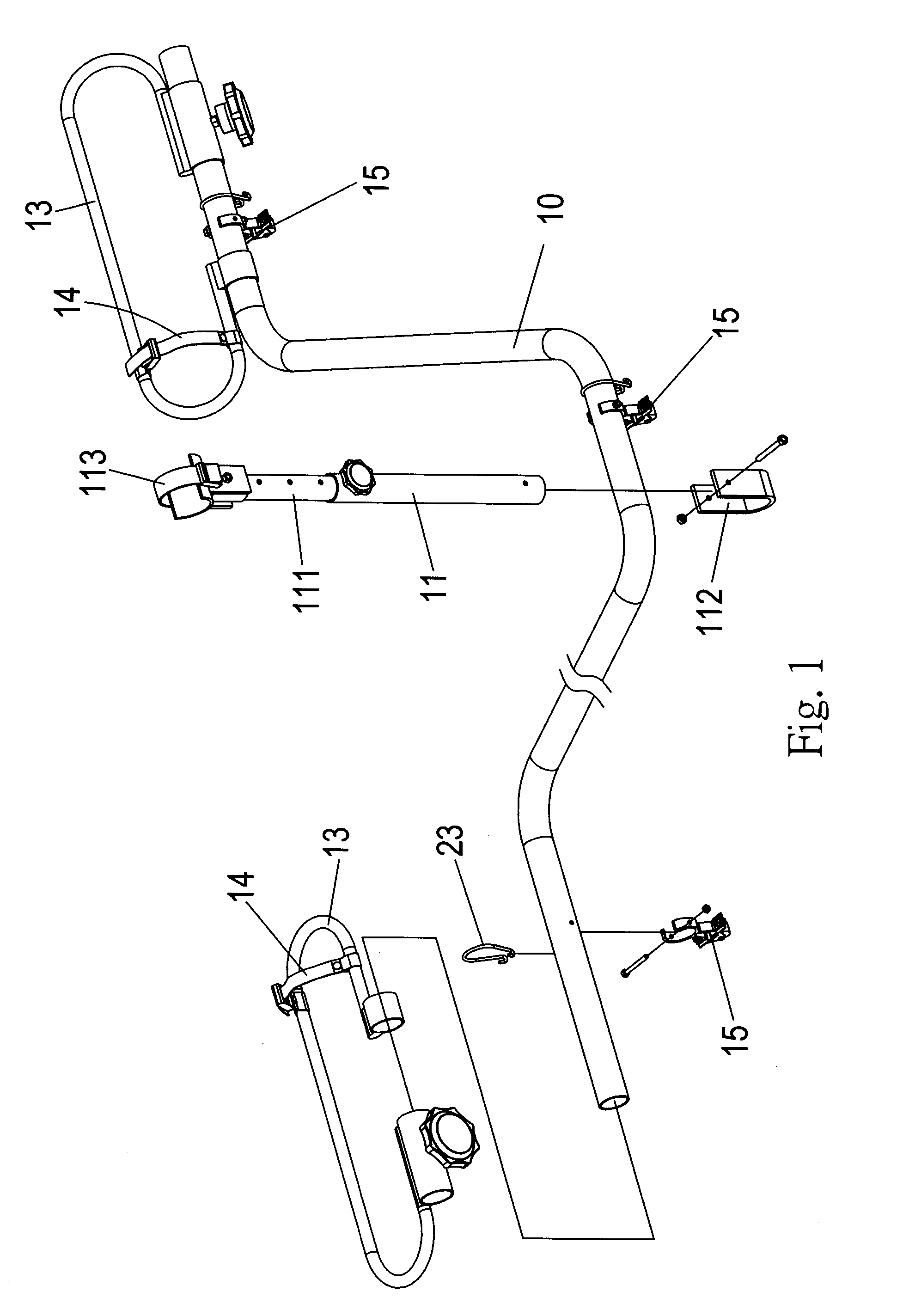 Car top bicycle frame for retaining at least one bicycle transversally and obliquely