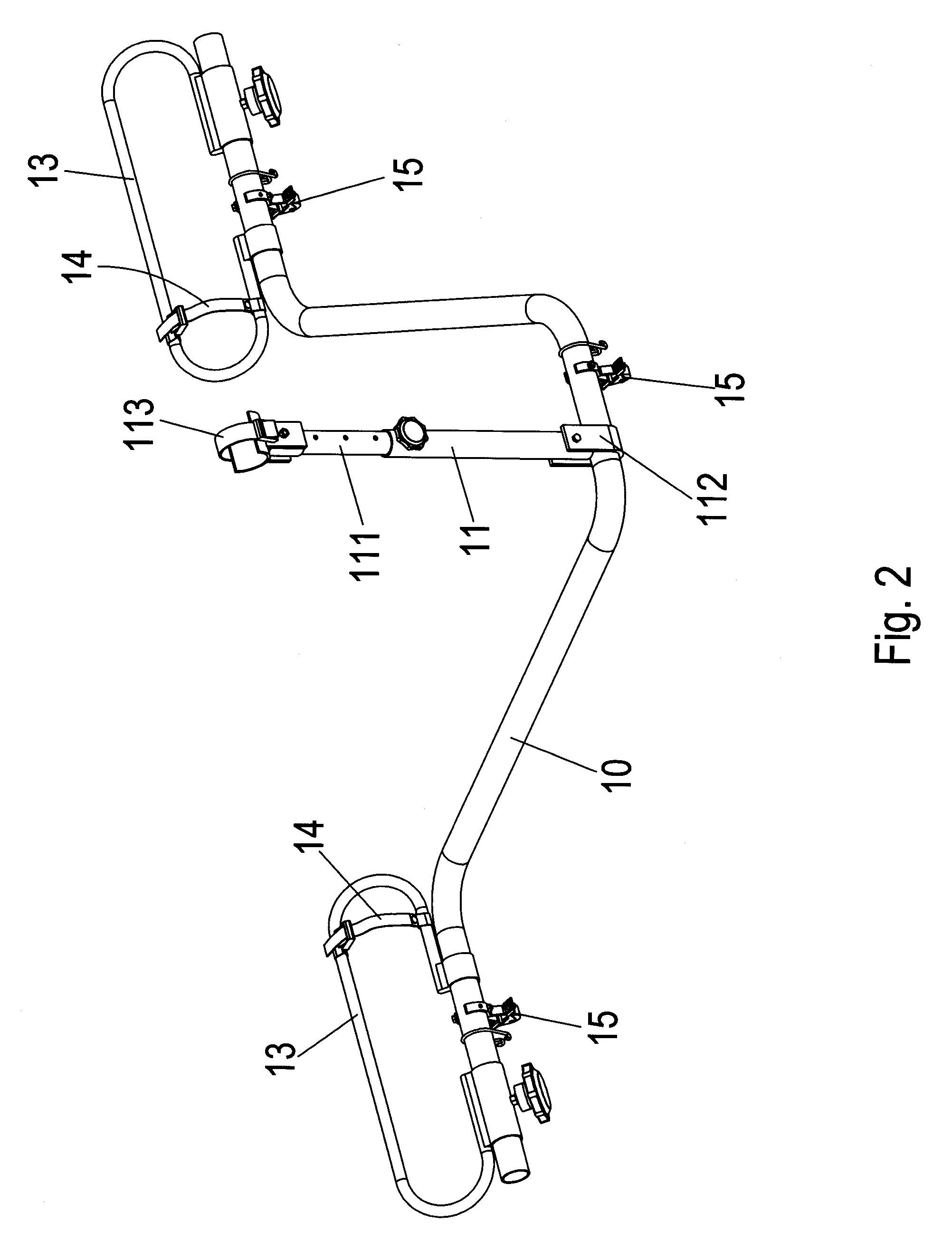 Car top bicycle frame for retaining at least one bicycle transversally and obliquely