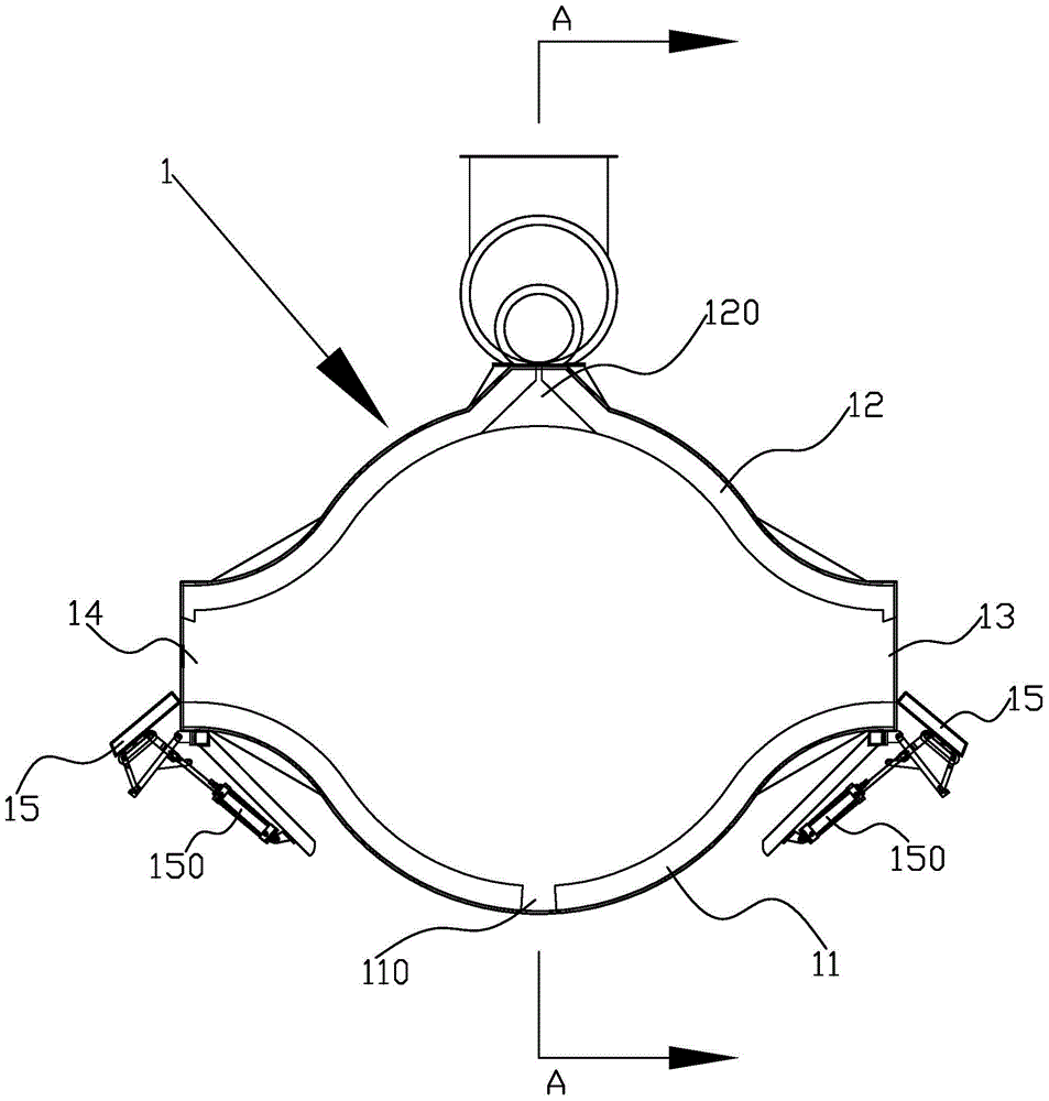 A vertical circular spray booth applied to a powder spraying line