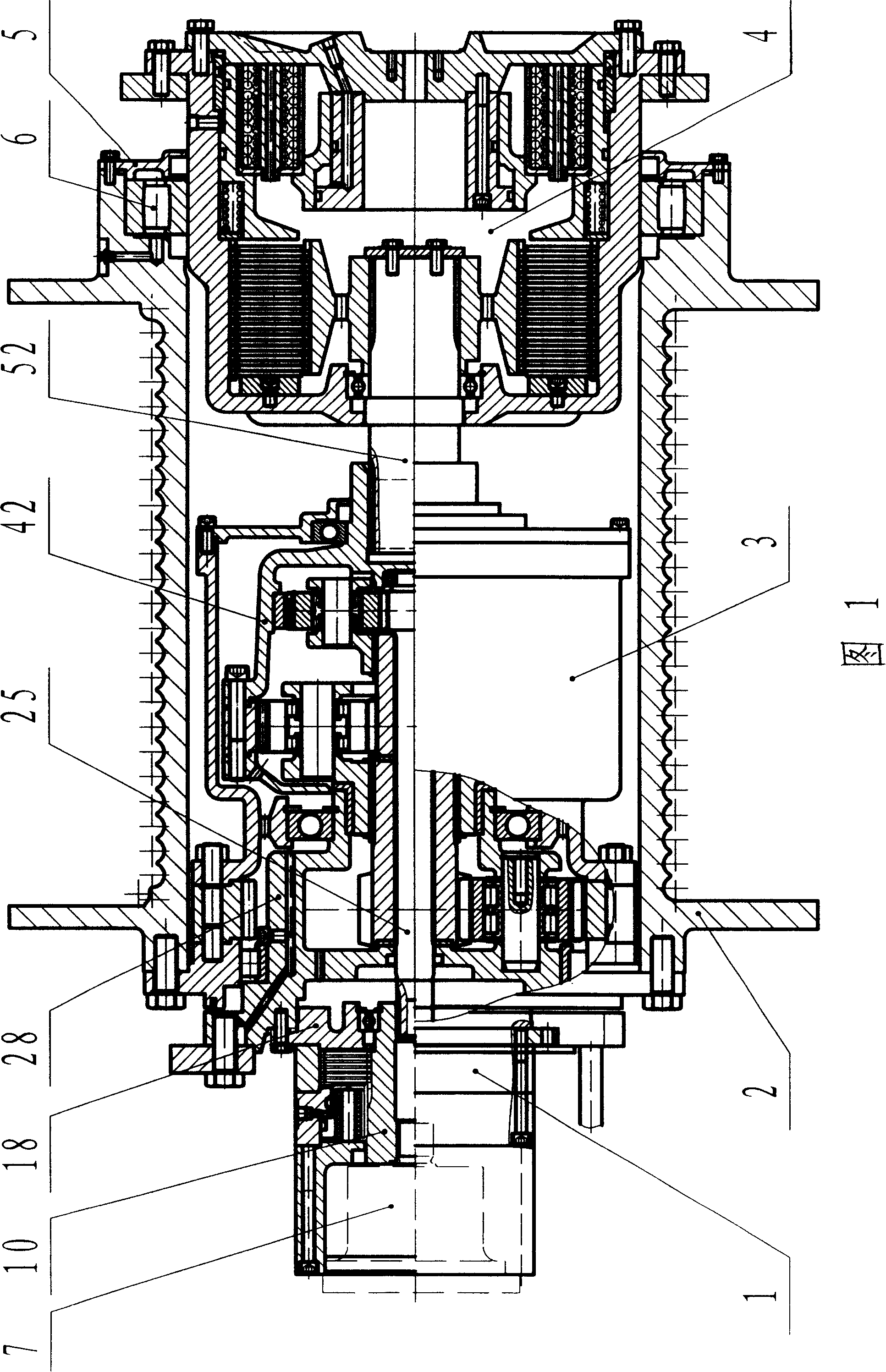 Winding machine with wet-type friction slice clutch having hollow hook lowering function