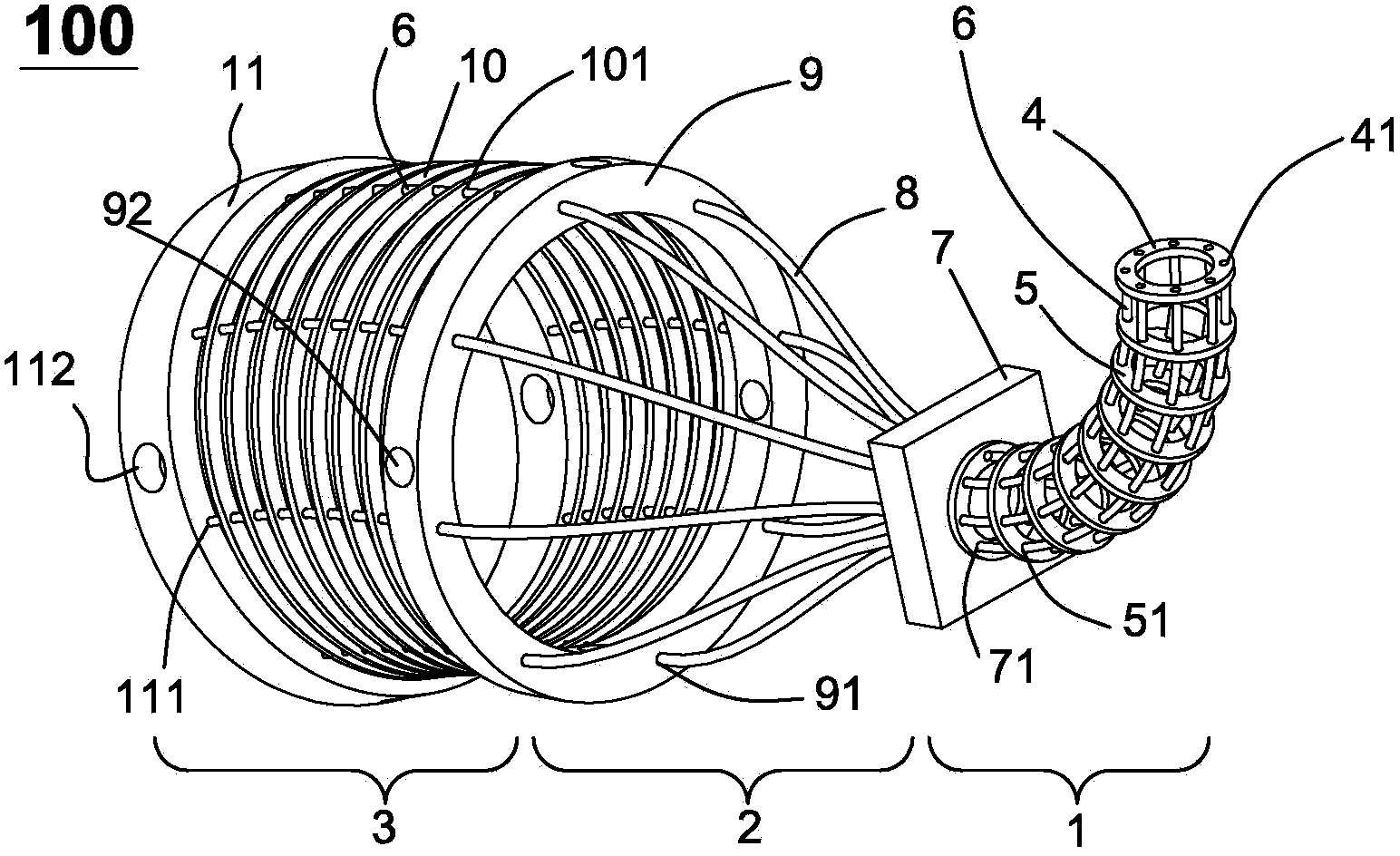 Flexible continuous-body mechanical structure capable of being bent and telescopic