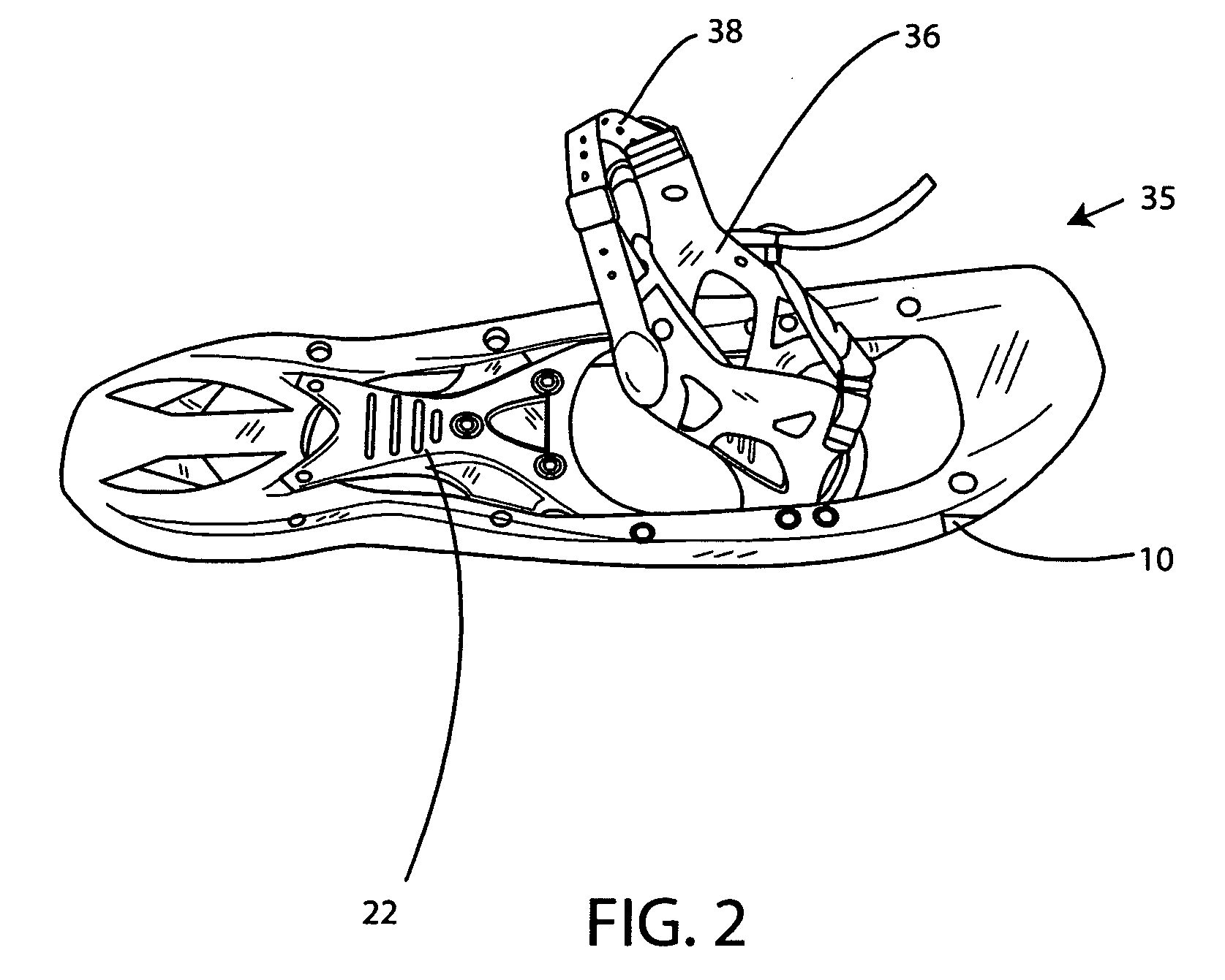 Molded snowshoe with pliable heel contact area