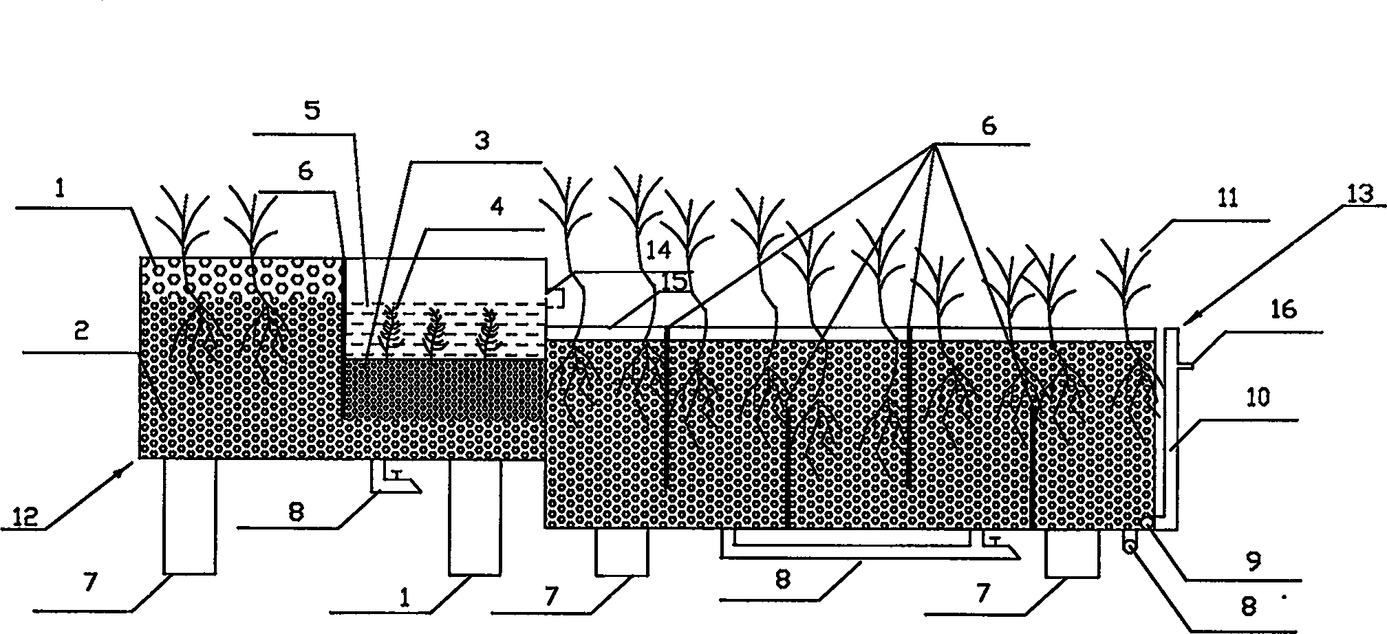Method and installation for treating domestic sewage by using artificial wetland