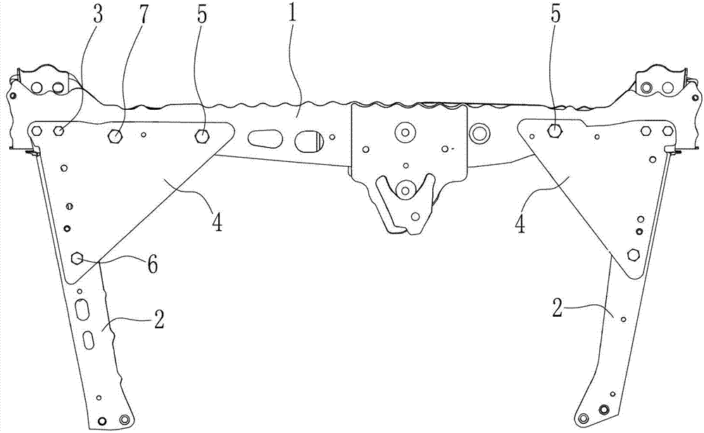 Front cross member and front bracket beam connecting structure for cars