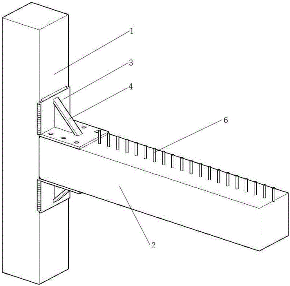 Connection node construction of concrete-filled square steel tube column and rectangular section steel beam