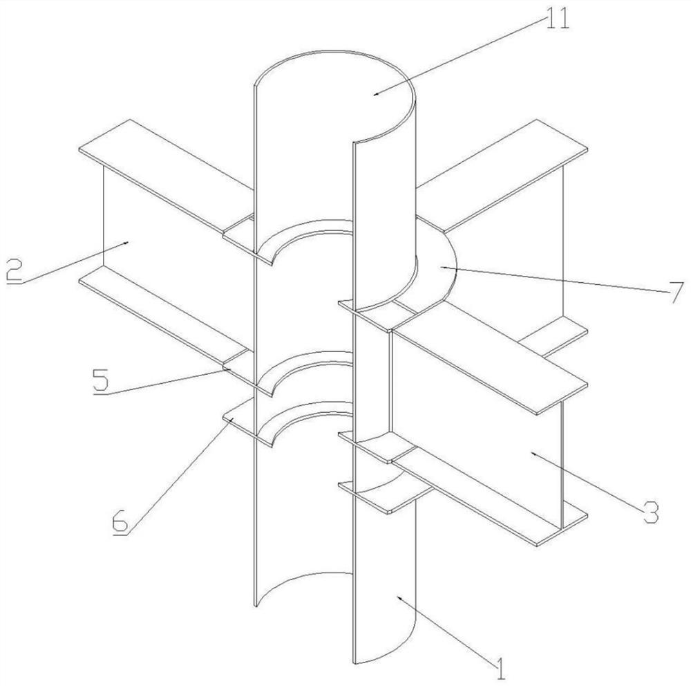 Direct-insertion type bolt-free connecting joint of closed cavity column and steel beams of three-layer annular plate structure