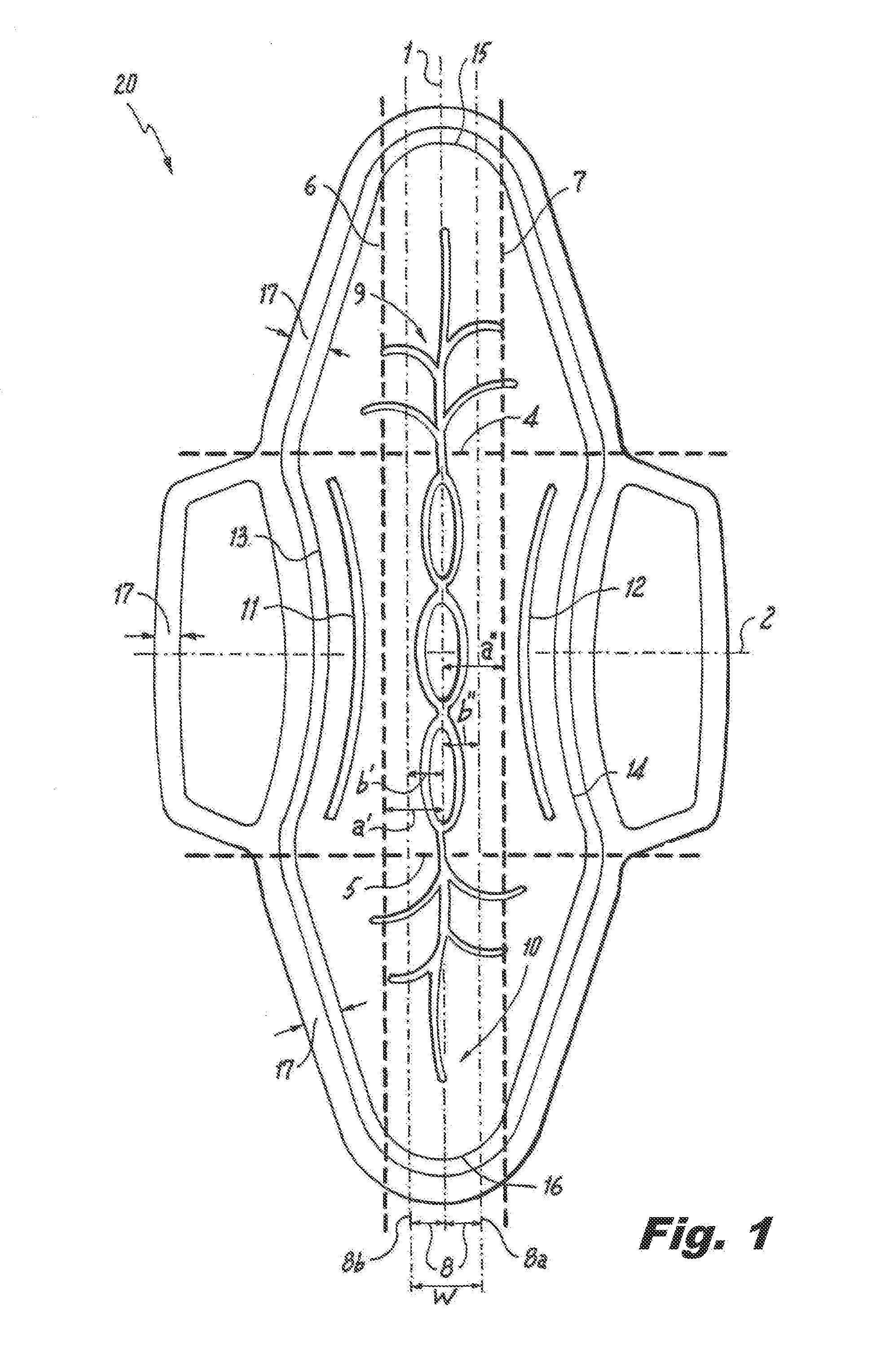 Absorbent article demonstrating controlled deformation and longitudinal fluid distribution